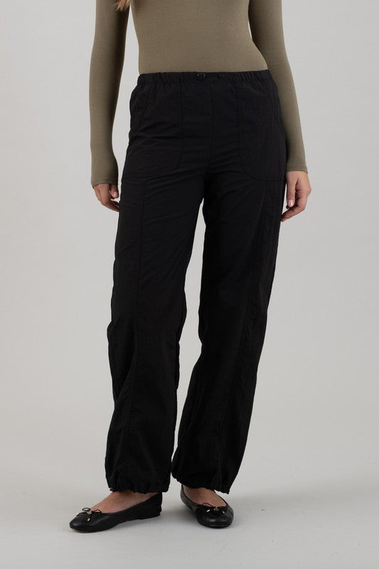 Panelled Drawstring Joggers (Black)