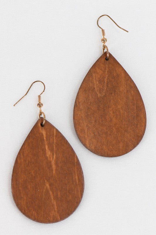Boho Solid Teardrop Wood Earrings