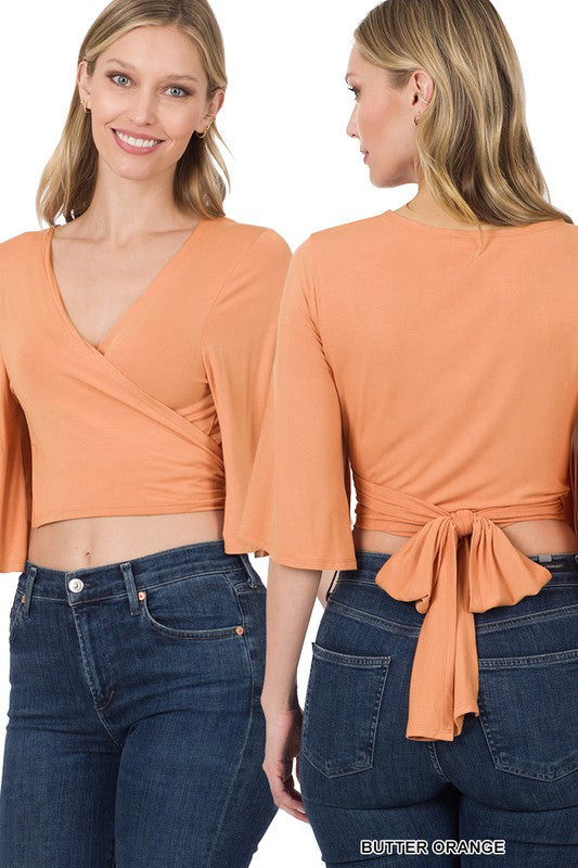 Butter Orange Luxe Tie Front Cropped Cardigan