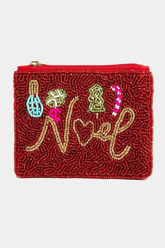 Christmas Noel Beaded Coin Purse