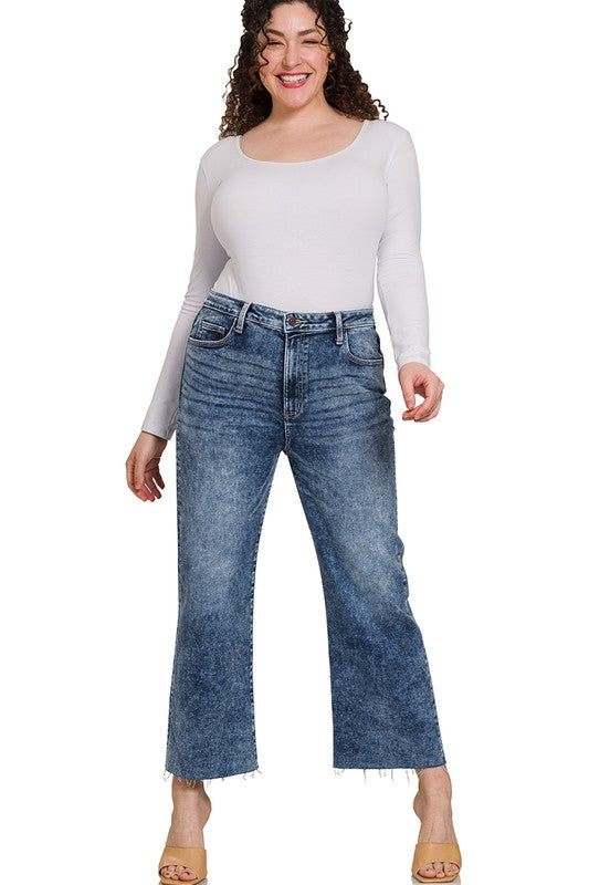 Plus Size Raw Hem Cropped Denim Pants
