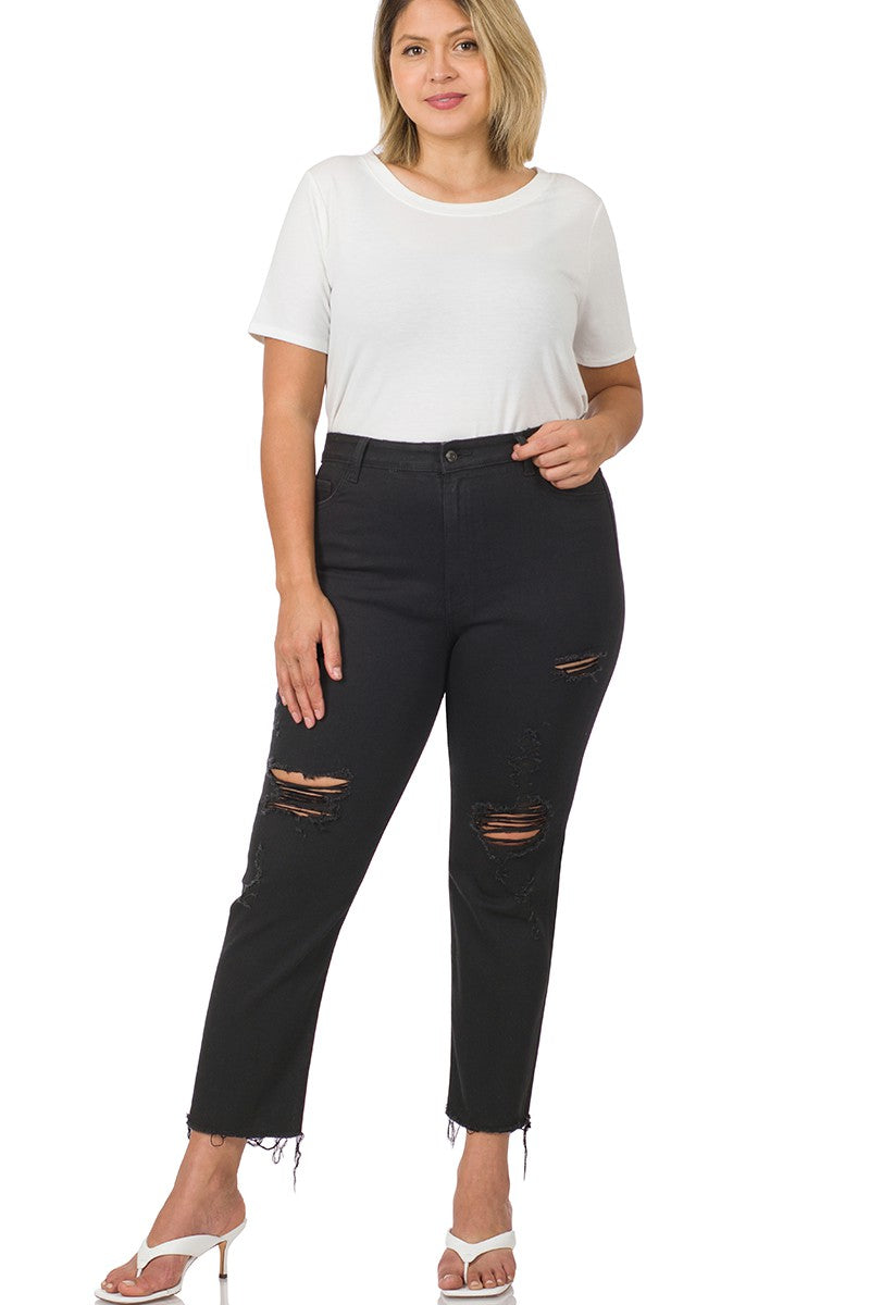 Plus Size Distressed Cropped Denim Capris Pants