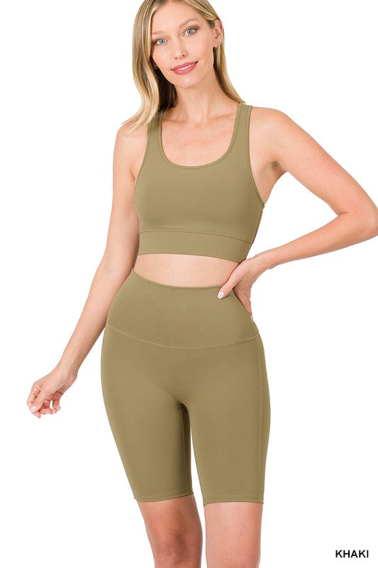 Athletic Tank Top & Biker Shorts Set (Khaki)