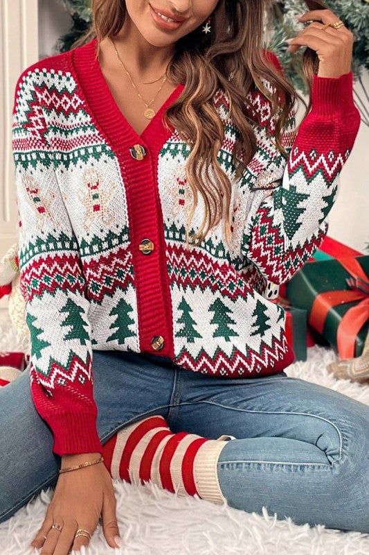 Gingerbread Man Christmas Pattern Cardigan Sweater