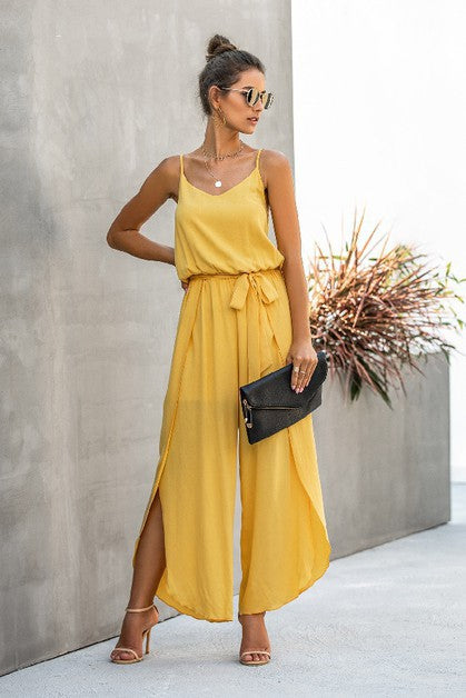 Spaghetti Strap Wide Leg Jumpsuit (Yellow)