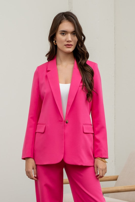 Solid Long Sleeve Blazer (Light Fuchsia)