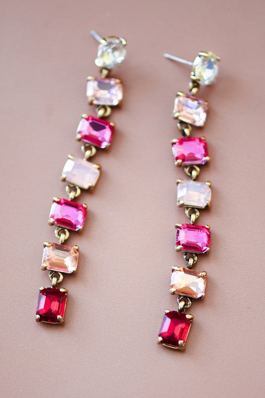 Multi Pink Red Crystal Statement Drop Earrings