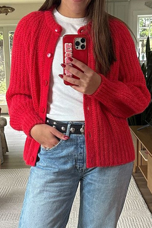 Red Gingerbread Man Christmas Pattern Cardigan Sweater