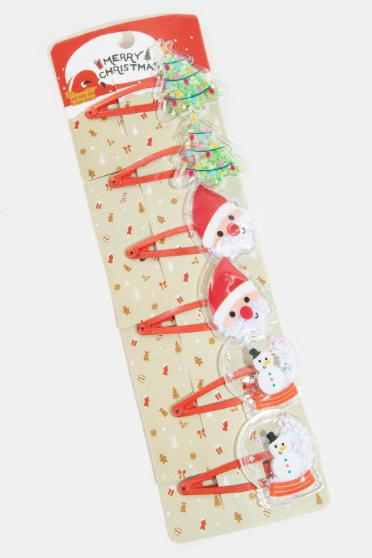 6pc Star Glitter Pocket Christmas Hair Clip Set