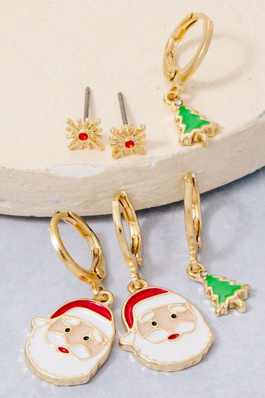 Secret Box Gold Dipped Mixed Christmas Theme Earrings Set