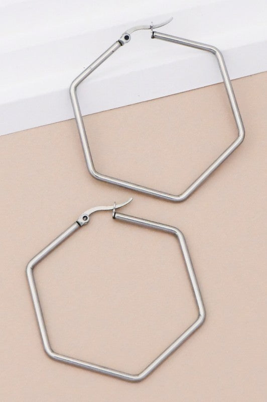Waterproof Non-tarnish Stainless Steel Hexagon Hoops