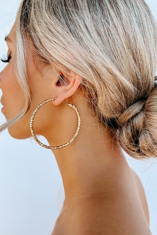 Textured Shiny Hoop Earrings (Gold)