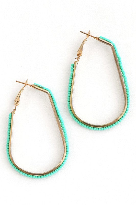 Beaded Hoop Earrings (Turquoise)