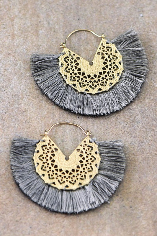 Tassel Hooped Earrings (Gray)