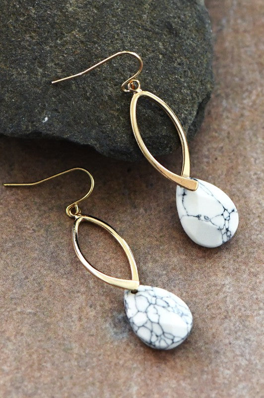 Stone Droplet Earrings (White & Turquoise)