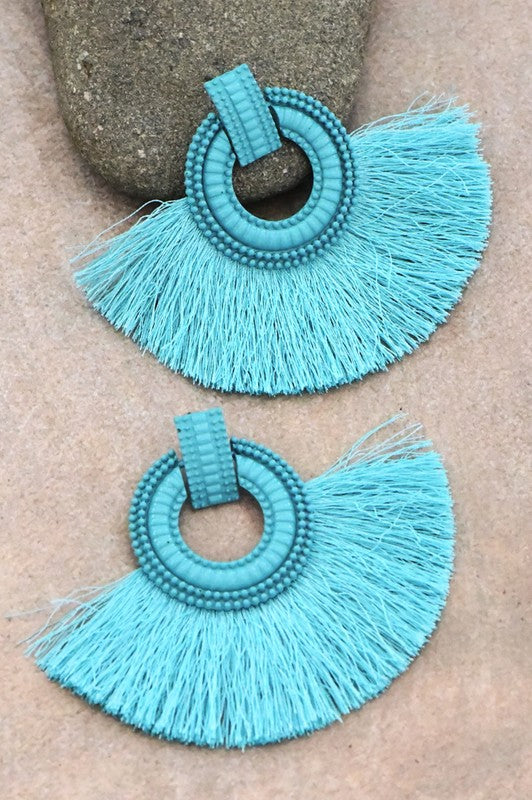 Fanned Tassel Drop Earrings (Blue)