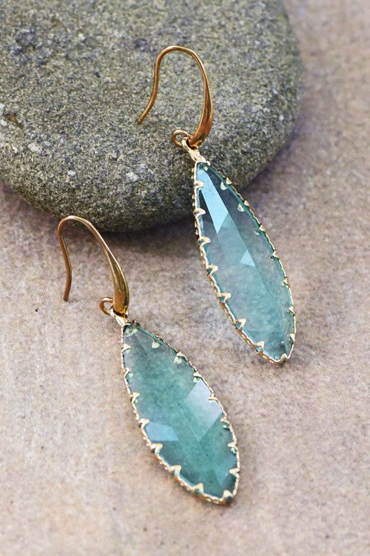 Glass Crystal Droplet Earrings (Blue)