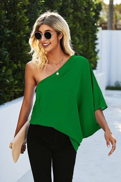 One Shoulder Loose Top (Green)