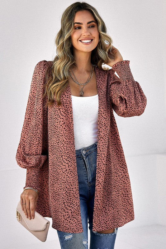 Open Front Leopard Print Loose Fitting Top (Rust)