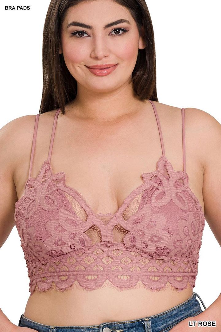 Plus Size Crochet Lace Bralette With Bra Padding (Light Rose)