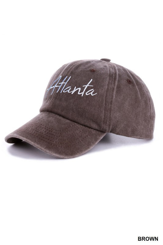 Washed Embroidered City Cap - Atlanta Brown