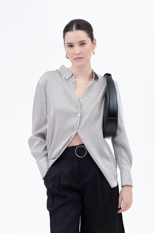 Pinstripe Button Up Woven Shirt