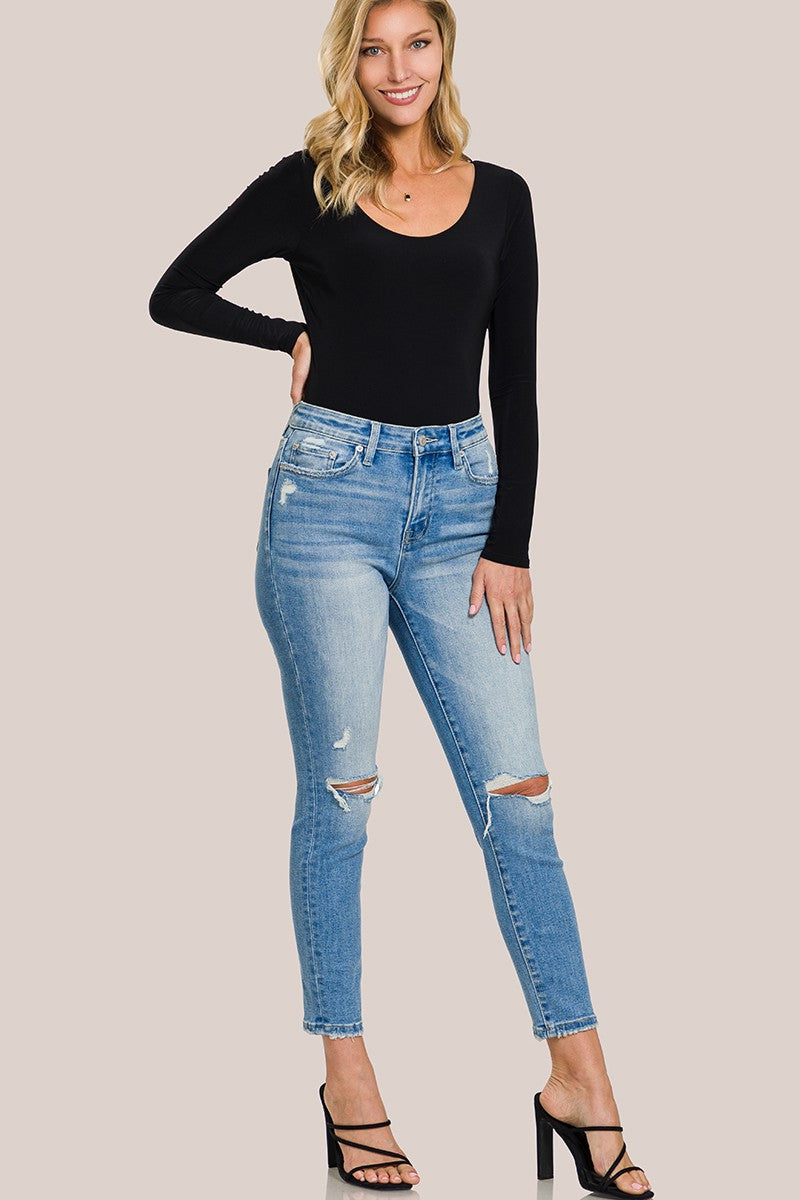 High Rise Distressed Cropped Skinny Denim Pants