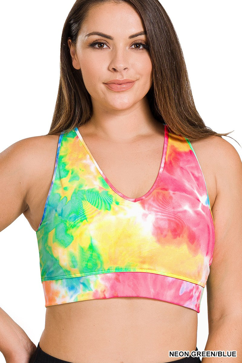 Plus Size Athletic Tie Dye Racerback Cropped Tank Top