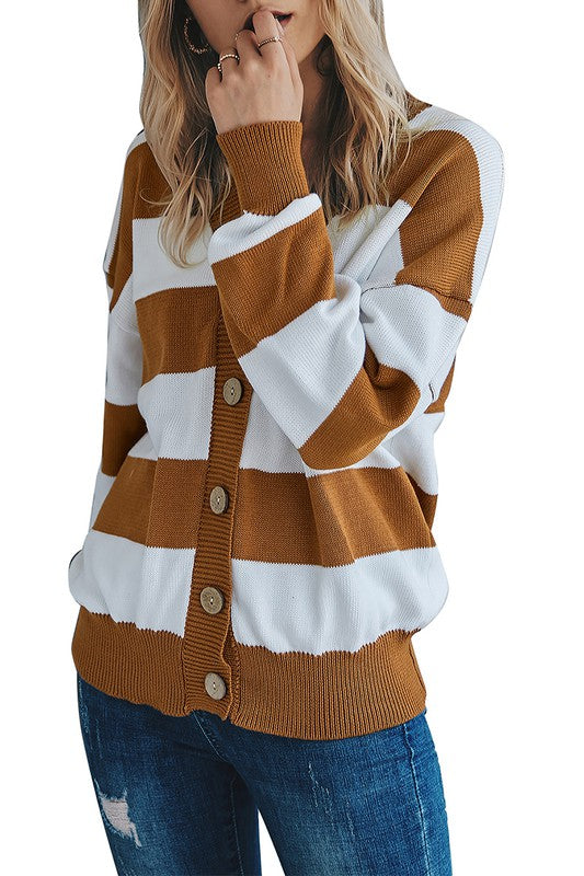 Color Block Button Down Sweater