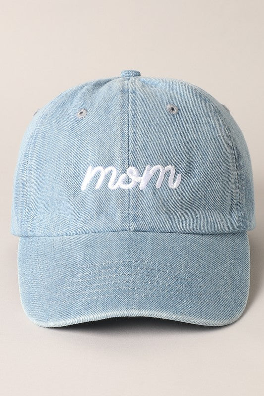 Light Denim "MOM" Embroidered Cap (Matching Mom, Dad + Mini)