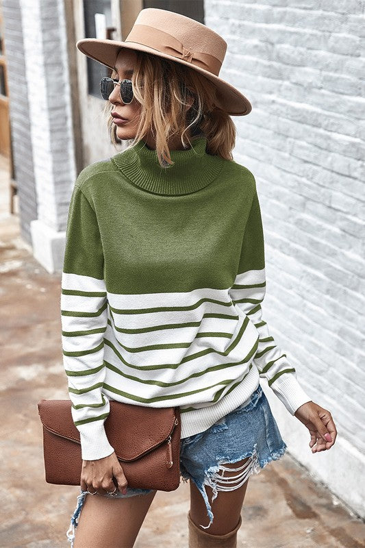 Turtle Neck Solid Long Sleeve Top (Green)