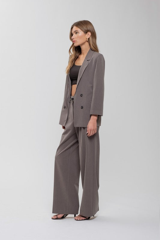 Pinstripe Notched Collar Jacket (Grey)