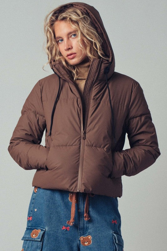 Zip-up Hooded Puffer Winter Jacket (Chocolate)