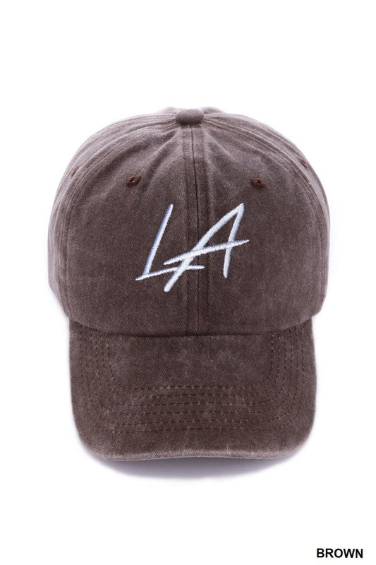 Washed Embroidered City Cap - LA Brown