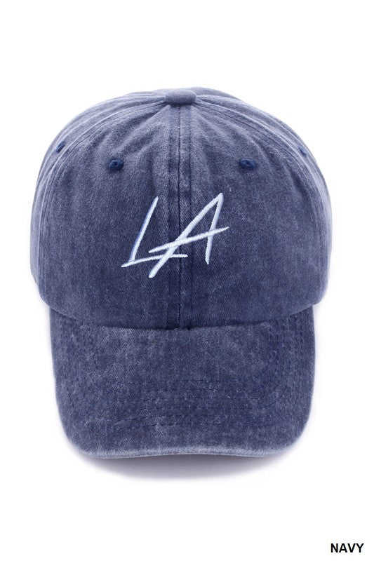 Washed Embroidered City Cap - LA Navy Blue