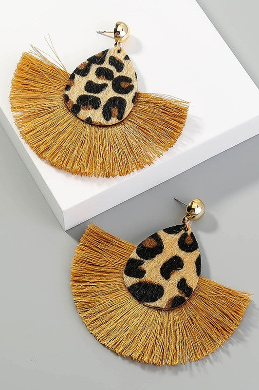 Leopard Print Brown Tassel Earrings
