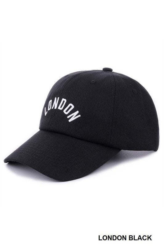 Embroidered Cotton Baseball Cap - London Black