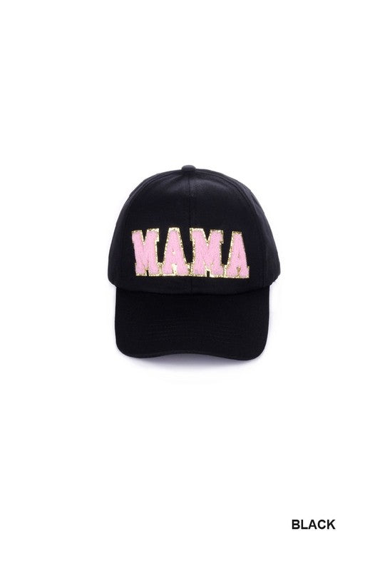 Mama Chenille Patch Baseball Cap - Black