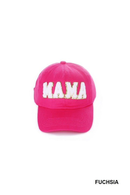 Mama Chenille Patch Baseball Cap - Fuchsia