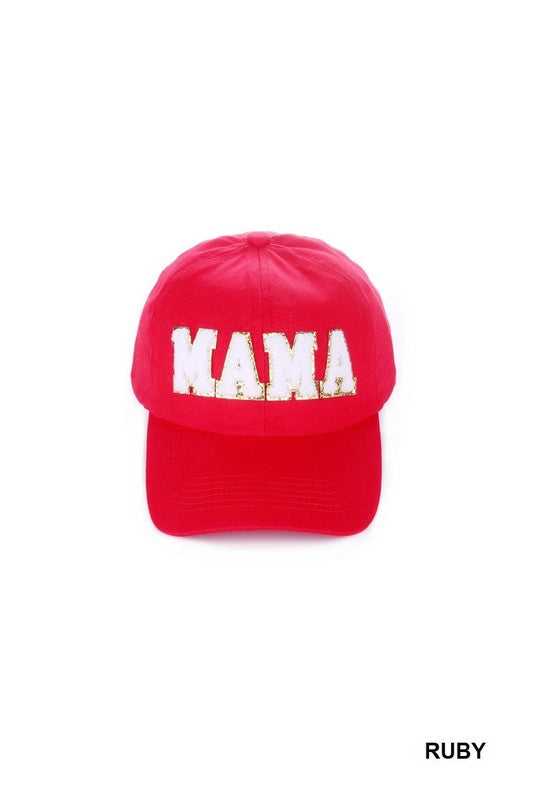 Mama Chenille Patch Baseball Cap - Ruby Red