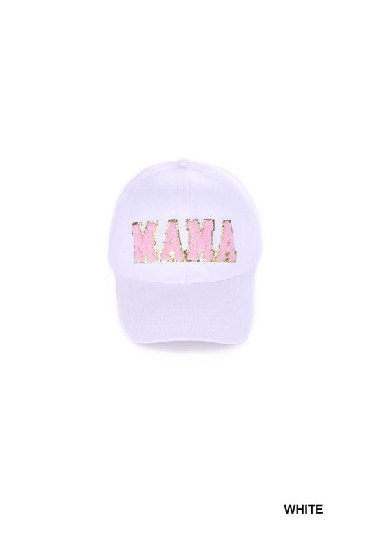 Mama Chenille Patch Baseball Cap - White