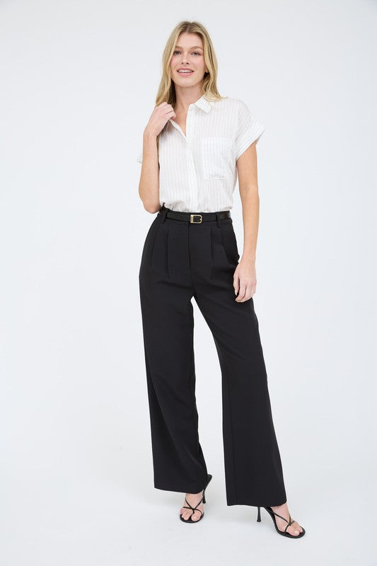 Pinstripe Short Sleeve Collared Shirt (Off White)