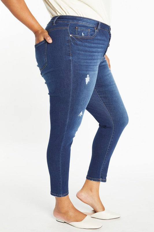 Plus Size High Rise Ankle Skinny Jeans (Dark)