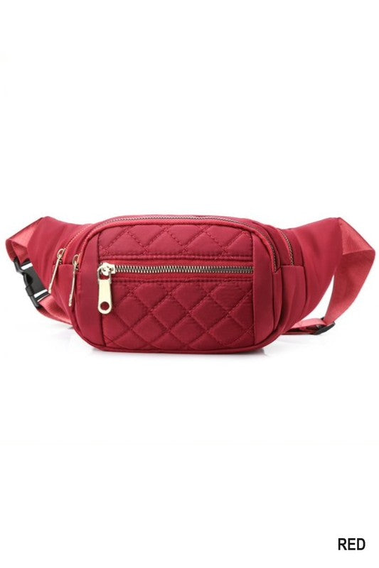 Red Quilted Multi-Pocket Waist Belt Bag