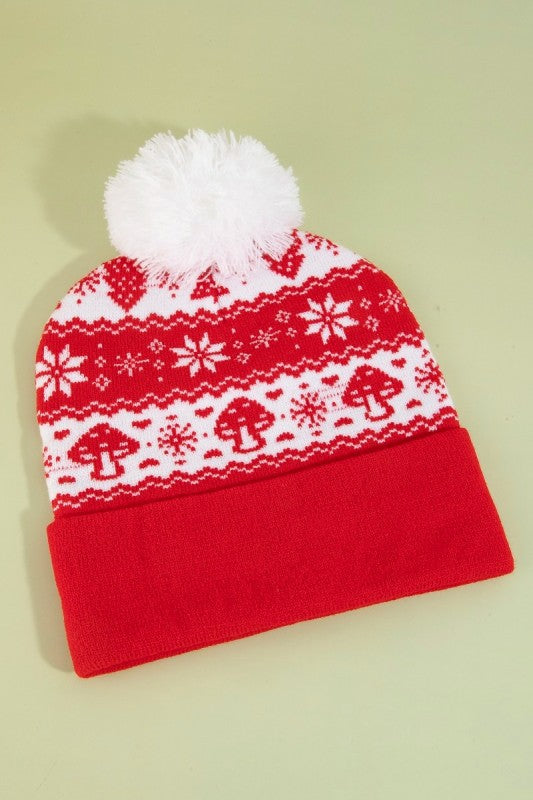 Festive Red And White Christmas Pom Pom Beanie