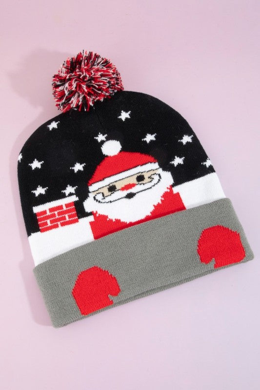 Santa Claus Christmas Theme Pom Pom Beanie