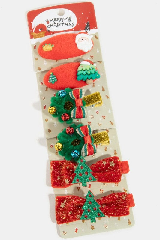 6pc Mixed Christmas Theme Hair Clip Set