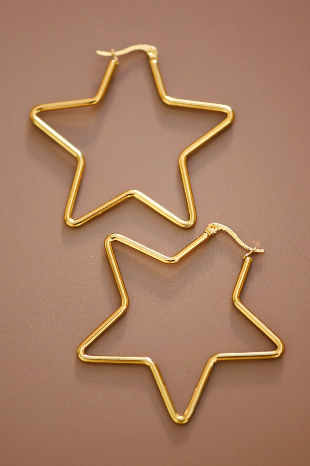 Waterproof Non-tarnish Stainless Steel Star Hoops (Gold)