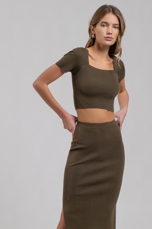 Square Neck Sweater Knit Crop Top
