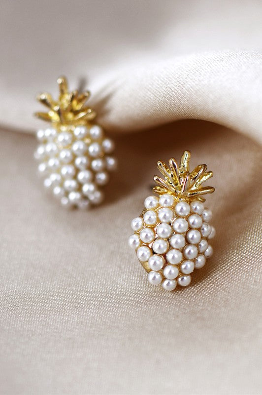 White Pineapple Pearl Small Stud Earrings